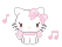 a pixel art of a hello kitty with a pink bow on her head .