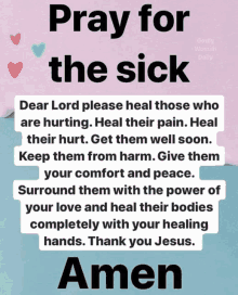 a sign that says pray for the sick