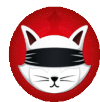 a cat with a blindfold on its eyes is in a red circle