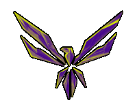 a purple and yellow drawing of an eagle with wings