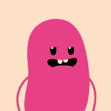 a pink cartoon character with a big smile on its face