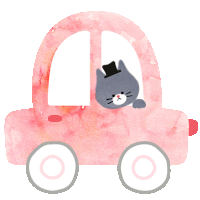 a pink car with a cat in a top hat