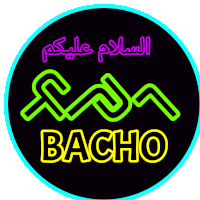 a neon sign that says bacho in a circle