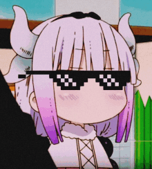 a cartoon girl with horns wearing a pair of sunglasses with the letters gg on them