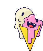 a cartoon drawing of a melting ice cream cone with a face on it