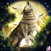 a painting of a wolf howling at the moon by paint by numbers