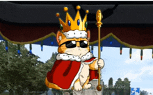 a cartoon cat wearing a crown and holding a staff