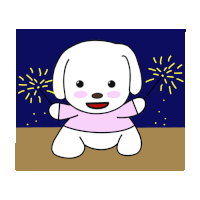 a cartoon dog is holding sparklers in front of a night sky