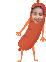 a sausage with a woman 's face and arms and legs