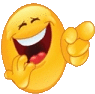 a laughing smiley face is pointing at the camera with its eyes closed .