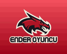 a logo for ender oyuncu with a red dragon on a red background