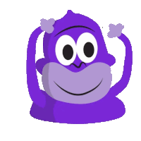 a purple cartoon character with big eyes and a smiley face