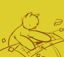 a drawing of a cat laying on a carpet with a yellow background