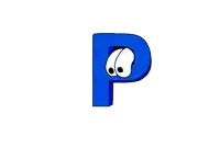 a blue letter p on a white background with a black outline