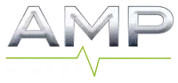 a logo for the company amp with a green line