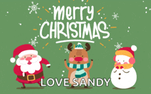 a christmas card with santa reindeer and snowman