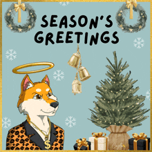 a christmas card with a dog and the words season 's greetings on it