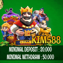 a poster for kim588 shows a cartoon king holding a crown