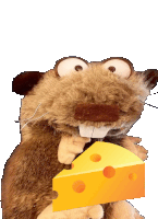 a stuffed animal holding a slice of cheese