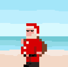 pixel art of santa claus standing on the beach