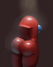 a red among us character with a blue nose