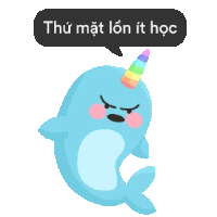 a narwhal with a rainbow horn has a speech bubble that says thu mat lon ith hoc