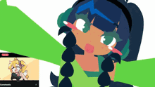 a cartoon drawing of a girl with headphones and a green background with the words comments on the bottom