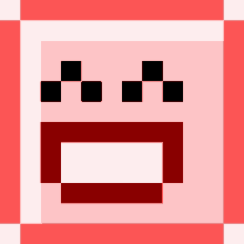 a pixel art of a smiling face with black squares on the eyes