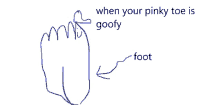 a drawing of a foot with the words " when your pinky toe is goofy " above it