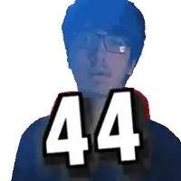 a pixelated image of a man wearing glasses and the number 44