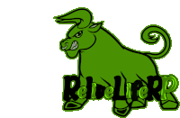 a green bull with a swirly tail is standing next to the word rebellierr