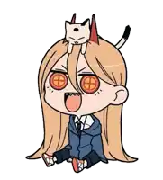 a cartoon girl with a cat on her head .