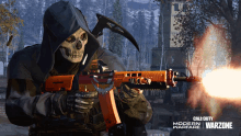 a grim reaper is holding a rifle in a call of duty modern warfare game