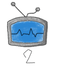 a drawing of a tv with a heartbeat on the screen and the number 2 below it