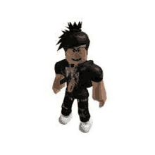 a roblox character with black hair and a crown on his head is standing in front of a white background .