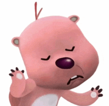 a cartoon bear with a purple nose is making a funny face