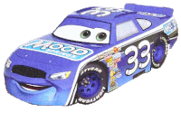 a blue race car with the number 33 on the side