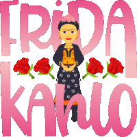 a cartoon illustration of frida kahlo with roses in her hair