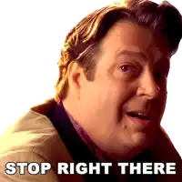 a man with the words stop right there above his head