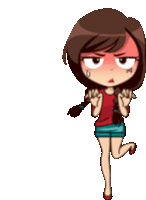 a cartoon of a girl with a red shirt and shorts