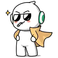 a cartoon character wearing headphones and a cape is standing .