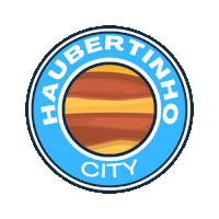 the logo for haubertinho city has a picture of a planet in the center