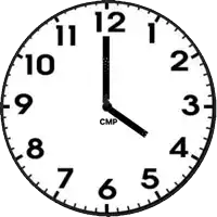 a black and white clock with the word cmp on it .