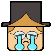 a pixel art illustration of a man wearing a top hat crying .