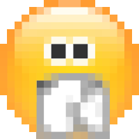 a pixel art drawing of a smiley face with a can of soda in its mouth