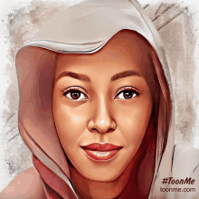 a cartoon drawing of a woman with a hood and the website toonme.com at the bottom