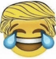 a donald trump emoji with tears coming out of its eyes .