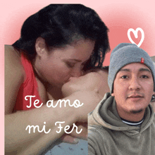 a woman kissing a man with the words te amo mi fer