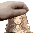 a hand is holding a woman 's head with a towel on it .