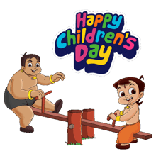 a happy children 's day greeting card with two boys on a seesaw